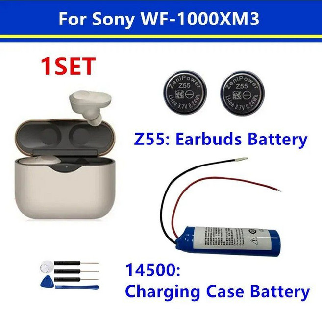 1세트 배터리 Z55/14500 Z55H/702428 Z55FH/772030 WF-1000XM3 WF-1000XM4 WF-1000XM5 이어폰 + 도구, 03 1 set WF-1000XM3, 1개