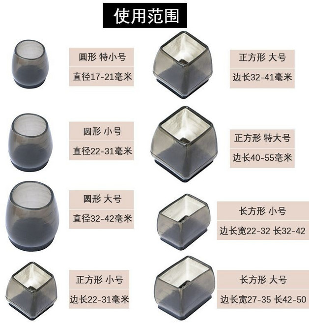 桌椅腳套 加厚靜音 耐磨保護墊 傢用, 圓形特小號透黑,4個裝, 1個