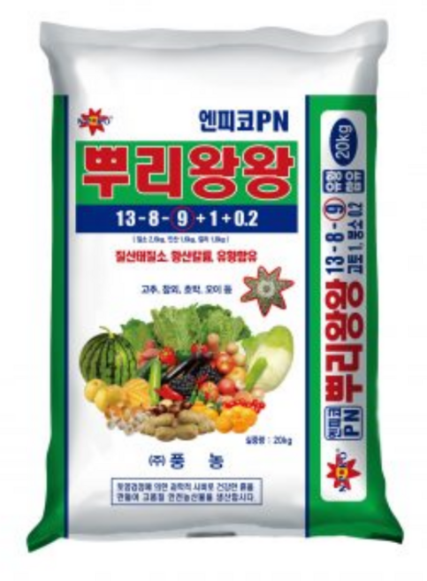 풍농 뿌리왕왕비료 20kg 13-8-9 고토 붕소 유황 황산가리 함유 질산태질소 복합비료, 1개