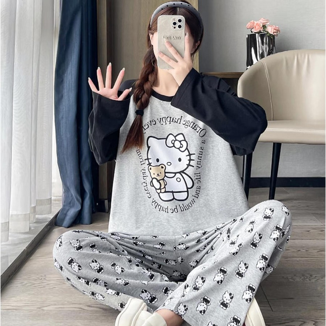 미셀즈픽 여성 캐주얼 홈웨어 긴팔 파자마 캐릭터 잠옷 상하세트