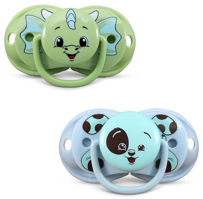 RaZbaby Keep-It-Kleen 아기 젖꼭지 2팩 떨어뜨렸을 때 닫힘 - BPA 프리 실리콘 치아교정용 젖꼭지 여행에 이상적 젖꼭지가 깨끗하게 유지됨 0-36개월, 드래곤/강아지