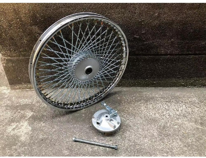 슈퍼커브 마차 휠 크롬 스포크휠 세트 빈티지 교체, 1.40x17 앞바퀴 + 브레이크 커버