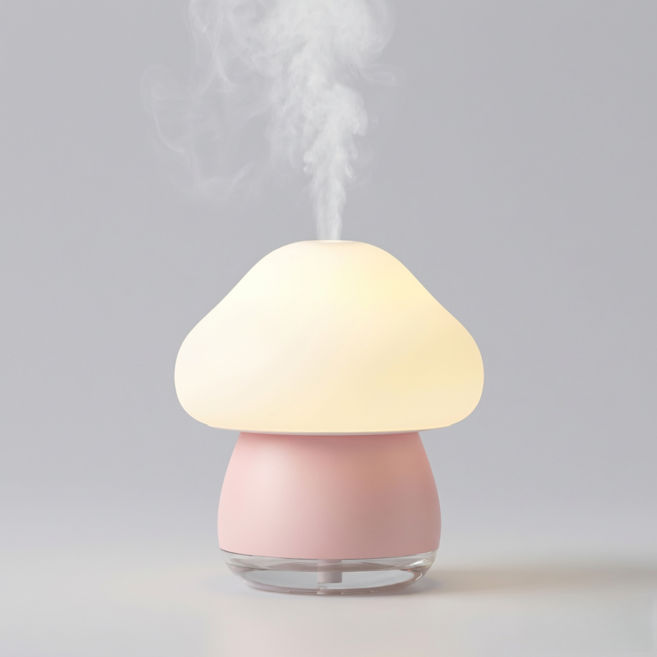 PAPA 버섯 터치 무드등 가습기 탁상용 미니 초음파 가습기, 핑크, X317