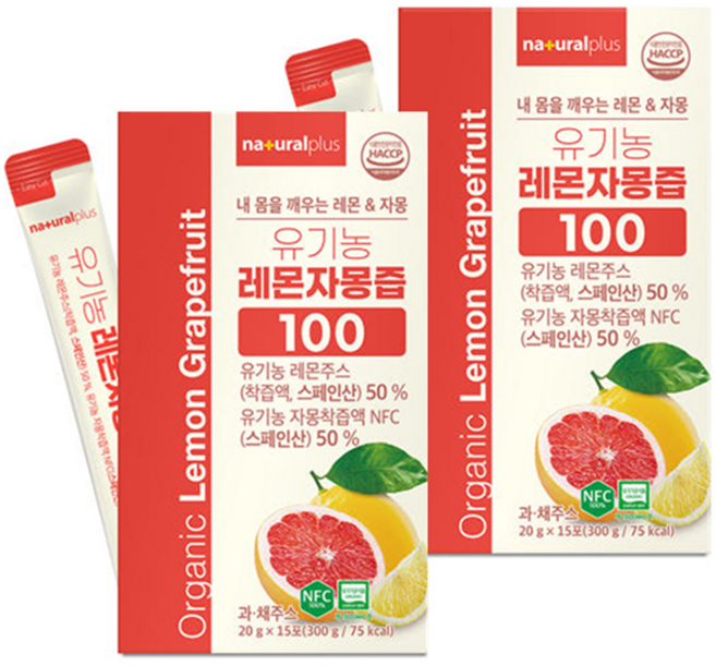 과일그대로 유기농 레몬자몽즙 100 NFC 착즙, 300g, 2박스