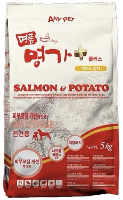 애니펫 명품명가 플러스 (피부모질개선) 연어와감자 5kg 습식, 연어, 1개