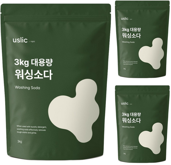 어슬릭 워싱소다(미국산) 강알칼리 세제 대용량 빨래냄새, 3개, 3kg