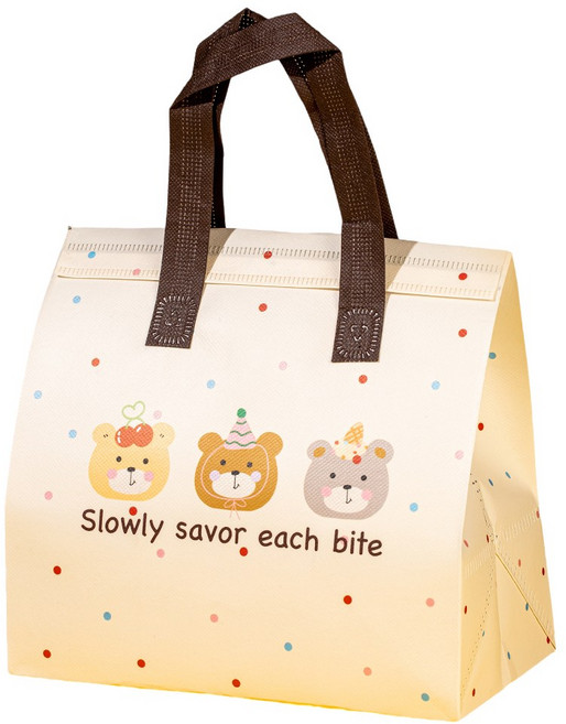 Smileorange 보냉가방 보냉백 도시락보냉백 보온보냉 소형 중형 대형 미니 사이즈 은박 보냉백 테이크아웃 커피 보냉백 일회용 부직포 쿨러백 아이스가방, 10개, 아기곰 세 마리
