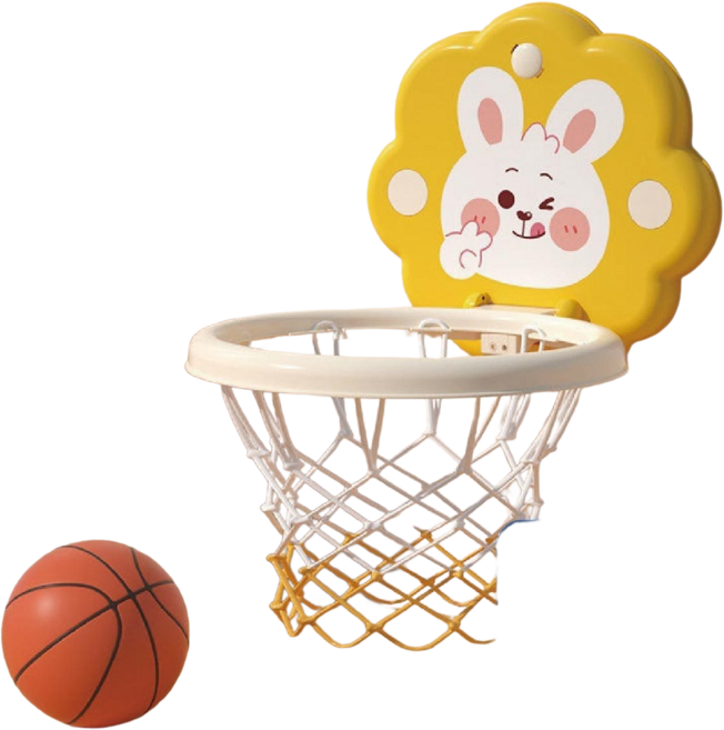 萌趣可愛動物造型室內籃球架 免打孔兒童籃球框, 1個, 兔子款, 黃色