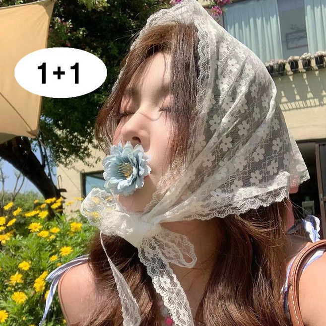 루루엔픽 로맨틱 레이스 헤어커치프1+1 데이트 여행 피크닉 감성 헤어두건