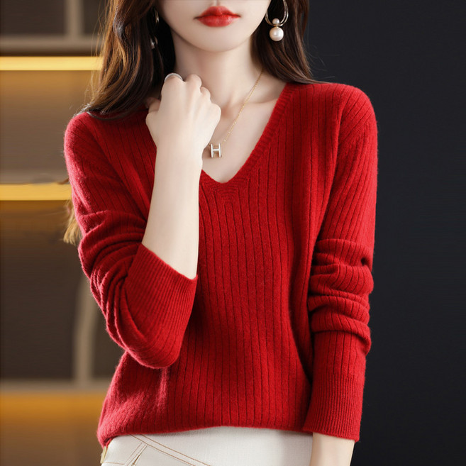 NEW 여성 부드러운 브이넥니트 슬림핏 풀오버 가을 긴팔니트티 여자 베이직 니트스웨터