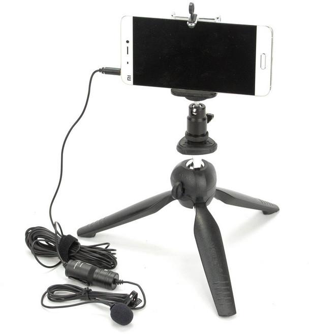 스마트폰 온라인 강의 방송 세트 A 라발리에 핀마이크 삼각대, 핀마이크 삼각대 세트+타입C 젠더, 1개