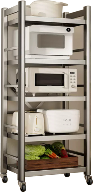 慢慢家居 全碳鋼超耐重廚房可移動電器架置物架(多規格任選), AZ置物架 灰, 4層
