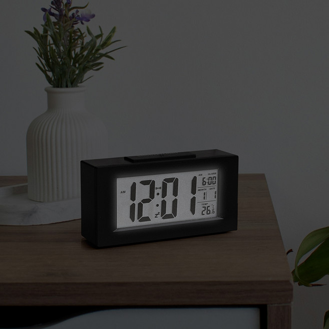 뉴 업그레이드 야광센서 디지털 무소음 탁상시계 알람 SL03, 블랙