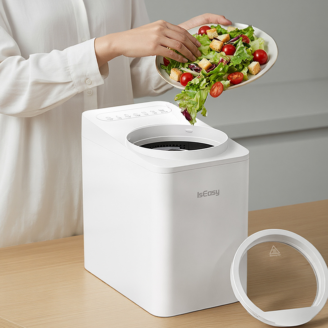 IsEasy 음식물 처리기 가정용 4.5L 대용량 음식물쓰레기 고온건조 분쇄 자동세척, 화이트, KC-08