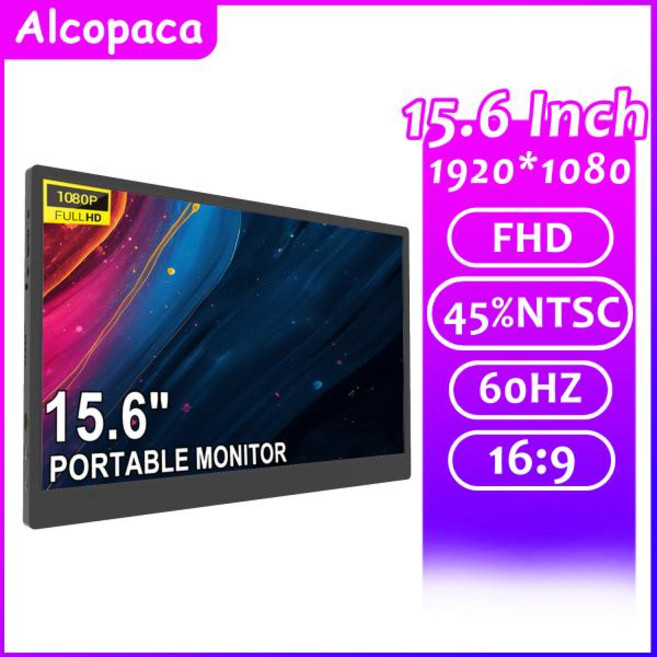 휴대용 모니터 포터블 15.6 인치 19201080 60HZ 노트북 Xbox 호환 Ps4/5 스위치 TV 상자 휴대 전화 PC 금속 브래킷 화면, 01 AU 플러그, 01 AL01K