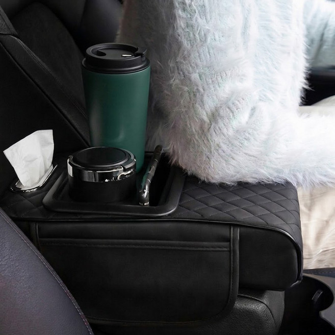 모에파 차량용 콘솔 박스 쿠션 수납함 컵홀더, 블랙, 1개
