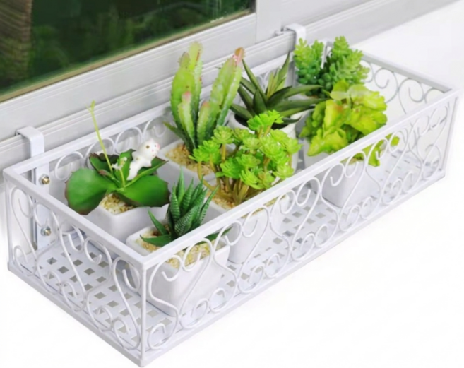 [당일출고] 사각 화분걸이대 베란다 난간 철제 화이트, 1단, 30cm(난간고리8cm)