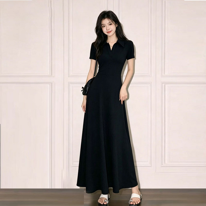 BIKASU 여성 여름 빅사이즈 원피스 반팔 슬림핏 폴로 카라 예쁜 롱원피스