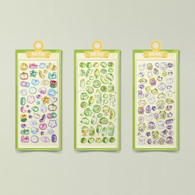 남성길116 디스톤 다꾸 3D 입체 스티커 몽글랜드 멜론소다 뽀짝친구들 보라몽 그린 바이올렛 버전, NSG116  버터랜드 바나나