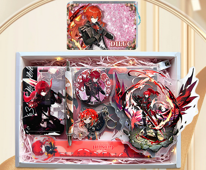 원신 굿즈 방랑자 푸리나 벤티 호두 종려 라이덴 아야카 다이루크 키홀더 북마크 캐릭터 스탠드 기프트 박스 선물 세트, 1개