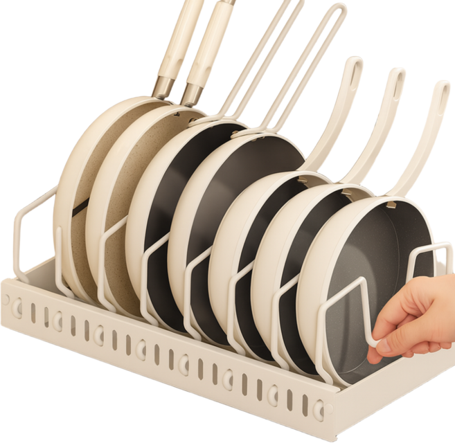 소소센스 무타공 간편설치 슬라이딩 후라이팬 정리대 거치대, 1개, 깔끔한화이트, 1단