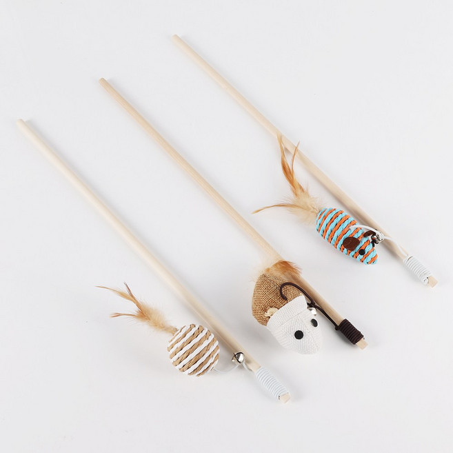 ATB 고양이 깃털 쥐 장난감 낚시대 3종 세트, 1개