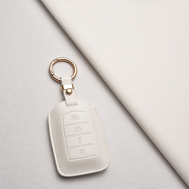 제네시스 전용 고급 가죽 스마트키 케이스 GENESIS G70 GV70 G80 GV80투폐 G90 (EQ900 호환) 정밀 디자인 / 내구성 강화, 제네시스/A 타입, 아이보리