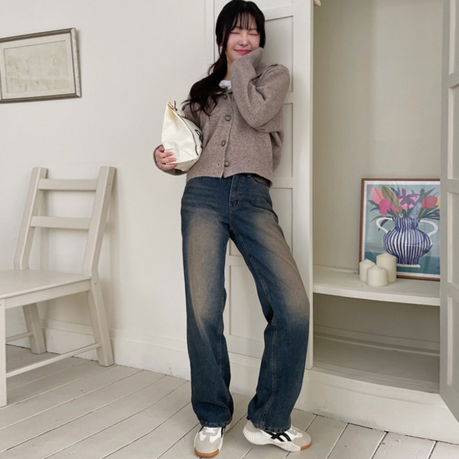 [44어패럴] 홀드 기모 샌드워싱 진청 데님 팬츠(XS~)