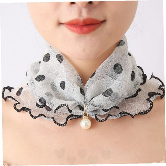 여성 목주름 가리개 망사 쉬폰 넥워머 진주 장식 레이스 테두리 골프 야외 자외선