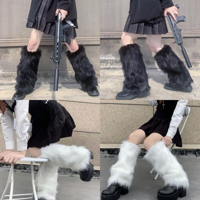 퍼헤어레그워머 종아리 다리 패션발토시 겨울 니삭스 RUL+1436, 퍼헤어레그워머_블랙