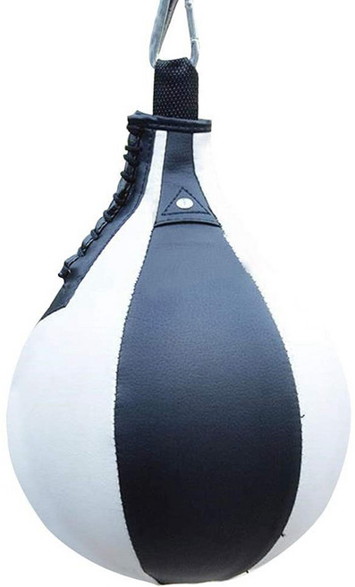 권투 속도 공을 배 모양 PU 속도 가방 복싱 펀치 백 회전 스피드 볼 운동 피트니스 트레이닝 볼, 하나, 화이트 & 블랙