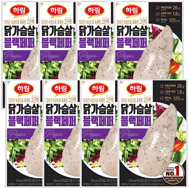 하림 닭가슴살 블랙페퍼, 100g, 8개