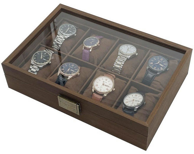 Sorpci 고급 시계 보관함 전시 케이스 수납함, 1개, 브라운(8구)