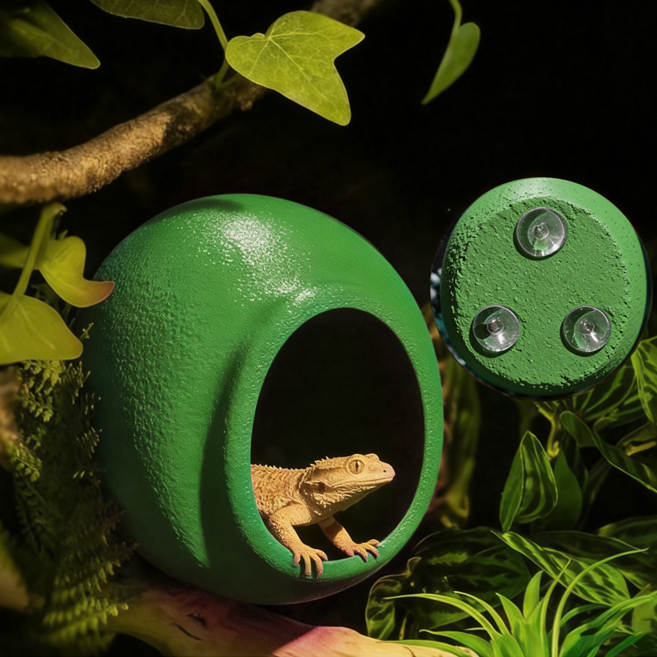 EVIO 계란형 도마뱀 은신처 흡착 가능 은신처, 1개, 녹색