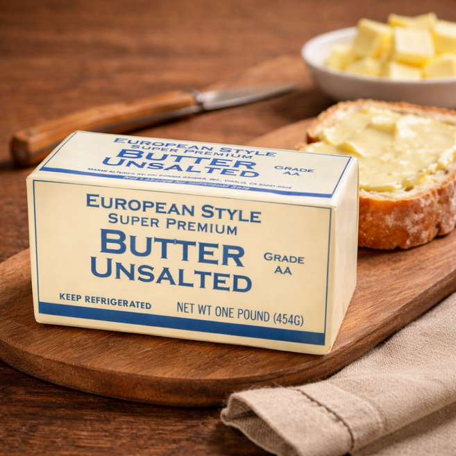 European Style Fresh Unsalted Butter Grade AA 유러피안 스타일 냉장 무염 버터 AA등급, 1개, 454g