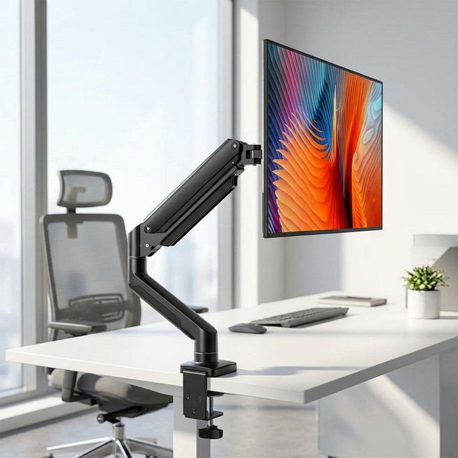 지마운트 AG-01 고중량 싱글 모니터암 32인치 거북목 방지 상하좌우 피벗 거치대, 블랙, 1개