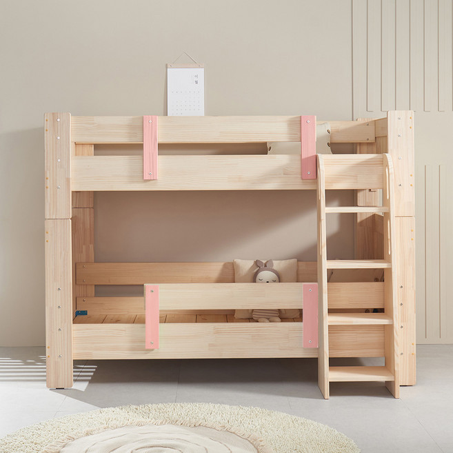 동서가구 카인 원목 분리형 이층침대 (침대 매트리스2개 포함) DF909240, 핑크