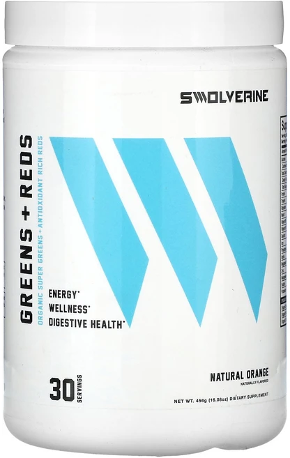 Swolverine Greens + Reds 천연 오렌지 456g(16.08oz) Swolverine (스울버린), Swolverine, Greens + Reds, 천연, 456g, 1개 - 쿠팡