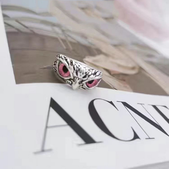 MAKABORO 실버 부엉이 반지 남자 실버 은반지 행운 반지 오픈링 변색없이