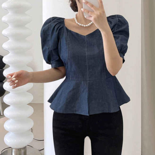 대박난박양 린넨라이크 데님블라우스