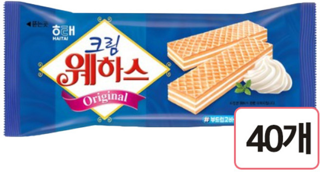 해태 웨하스 딸기/크림/초코 50g, 40개
