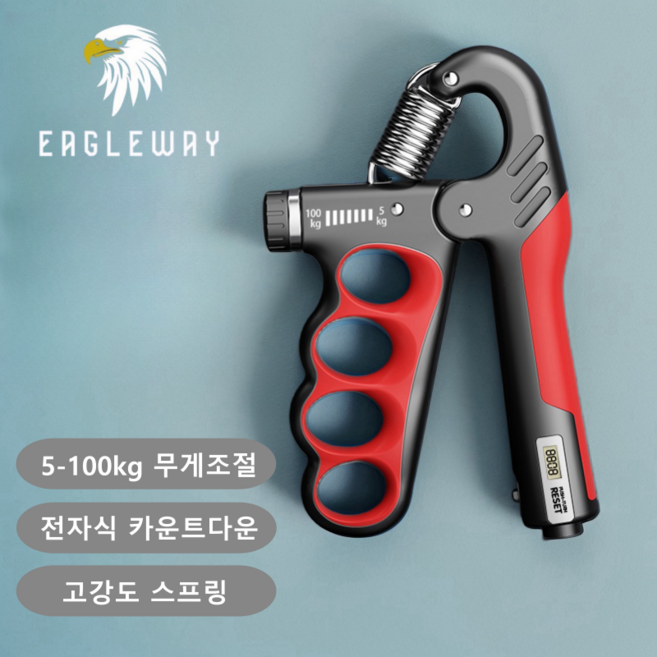 보라 손 악력기 스마트 디지털 카운트 강도조절 5-100KG, 레드, 1개