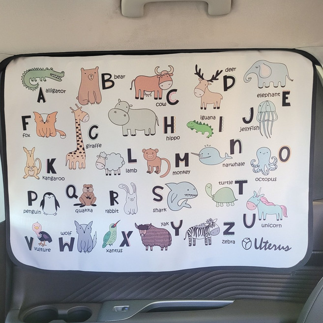 유아 자석 햇빛가리개 암막 세미 차량용, 암막_영어동물(블랙), 1개