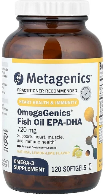 Metagenics OmegaGenics® 피쉬 오일 EPA-DHA 천연 레몬-라임 720mg 소프트젤 120정 MTG-91379, 1개 - 쿠팡