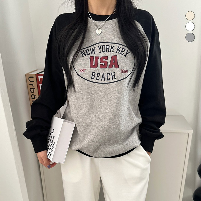 디테일웨어 여성 뉴욕 나그랑 맨투맨 레터링 루즈핏 긴소매 티셔츠 특양면 여자맨투맨 데일리 꾸안꾸룩