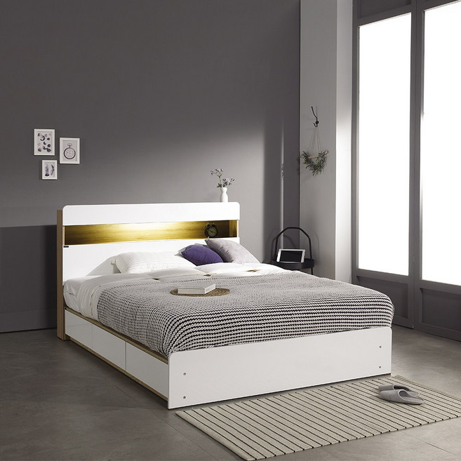 몬트디자인 모던 LED 멀티 수납 서랍침대 SS / Q 프레임, 메이플화이트