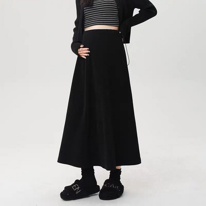 Makone 임산부치마 A라인 임부복 스커트 허리 조절 가능 스트링 데일리