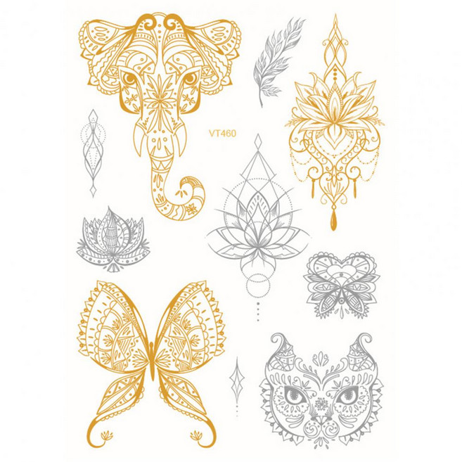 전사린터 바디 아트용 방수 체인 팔찌 임시 문신 패턴 메탈릭 전사 스티커, [09] 8, 1개