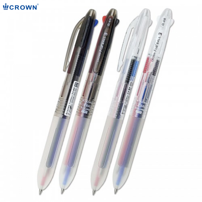 [크라운] 앞으로 지우는 픽스볼 3색 볼펜 0.48mm, 바디투명 0.48mm