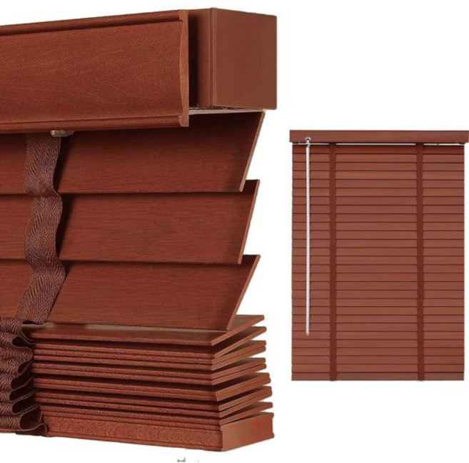 2-inch Cordless Faux Black Wood Blinds Wooden Blinds for Indoor WindowsHorizontal Window Blinds fo, Maroon, 1개